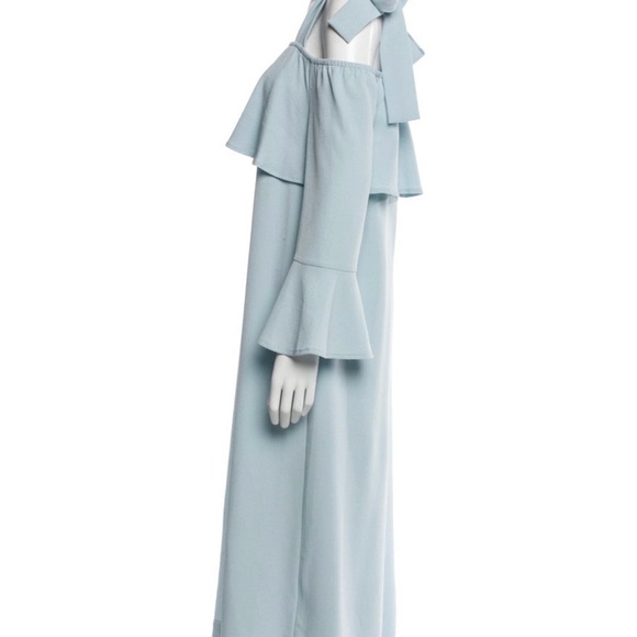 Ganni Women's Cold Shoulder Bow Dress Midi Clark Sterling Blue Size 36 - Picture 3 of 13